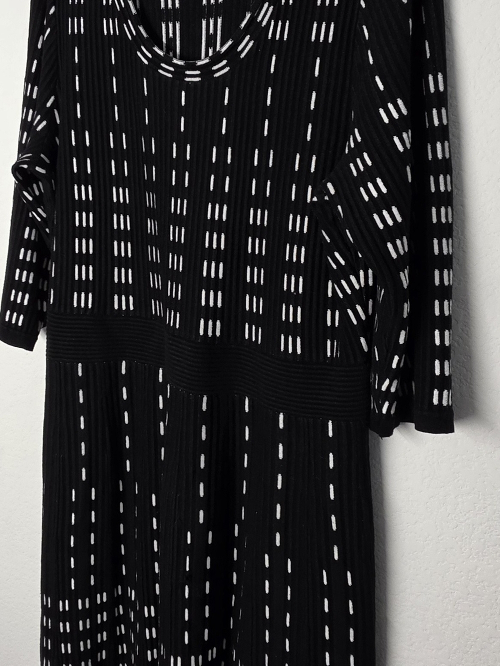 Lane Bryant Black and White Dotted Stripe Long Sleeve Dress